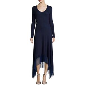 Carmen Marc Valvo NWT Mulberry Jersey Dress Asymmetric Mesh Trim Long Sleeve M